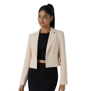 Halara Notched Collar Button Long Sleeve Work Blazer Light Beige XL